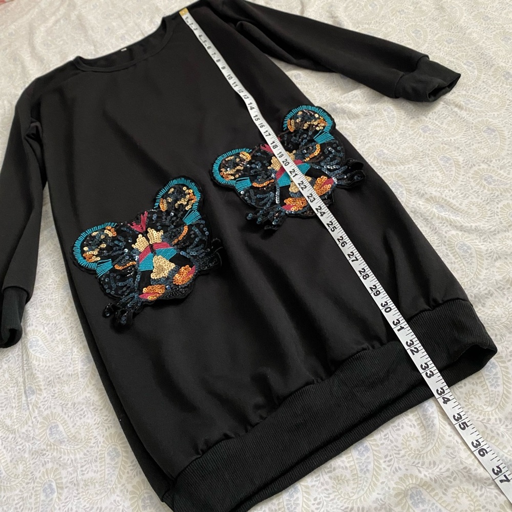 🐯Tiger (juniors) long sleeve sweater dress w/ art deco pockets, black - Picture 4 of 13